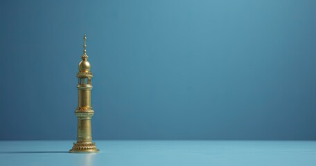 Golden Minaret with Intricate Details on Gradient Blue Background