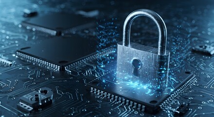 Cerradura digital de ciberseguridad futurista con concepto de protecci&oacute;n de datos