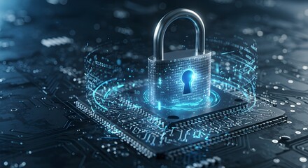 Cerradura digital de ciberseguridad futurista con concepto de protecci&oacute;n de datos