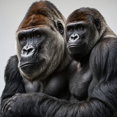Obraz premium A powerful gorilla sitting in a relaxed pose, gazing forward against a white background.