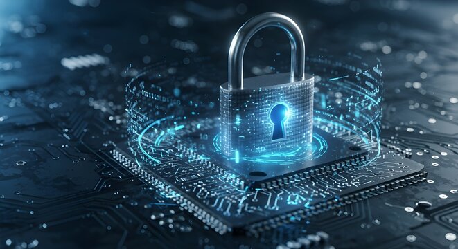 Cerradura digital de ciberseguridad futurista con concepto de protecci&oacute;n de datos