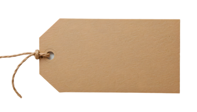 Brown kraft paper tag with twine, perfect for gift wrapping, labeling, crafting.