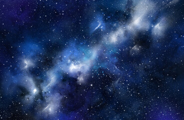 Galaxy in the blue clouds floating above the black background atmosphere