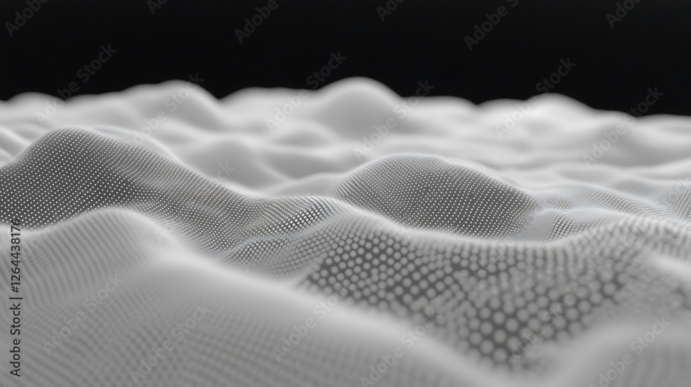 Poster abstract waves of tiny spheres on a light background creating a smooth dynamic surface