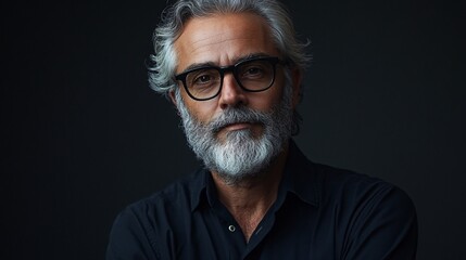 Obraz premium Mature Man with Gray Hair and Beard Wearing Glasses