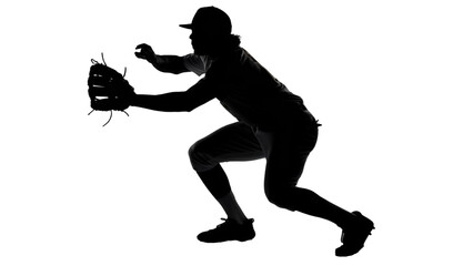 Baseball Player Catching Pose Silhouette 