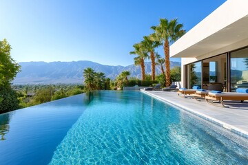 Luxurious infinity pool overlooking Palm Springs and mountains
