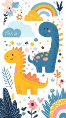 Retro cute graffiti dinosaur illustration poster background