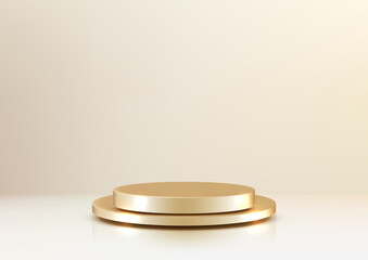 minimalist 3d golden luxury podium stage for product display mockup showcase in elegant showroom setting