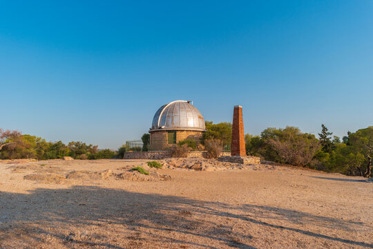 View of the old observatory building with Dorides Telescope. Athens, Greece.