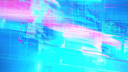 Obraz premium An abstract blend of blue, mint, and pink, layered with digital glitch and distortion effects, creates a futuristic cyberpunk design. Drawing inspiration from retro futurism and rave culture,