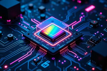 Fototapeta premium Close-up Microchip Integrated Circuit on Printed Circuit Board.