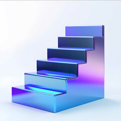 cinema 4D rendering stairs up metallic blue and purple square blocks stacked on top of each other minimalist design with soft rounded corners on a total white