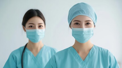 Asian female doctors in modern scrubs preparing for a medical procedure
