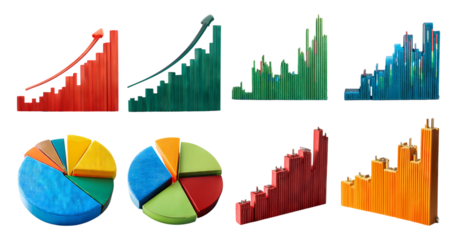 Colorful Graphs and Charts for Business and Financial Presentations, isolated on transparent background