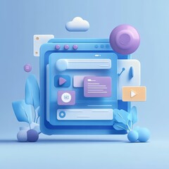 Vibrant digital interface design with colorful elements and modern aesthetics. 3D Style