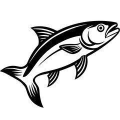 Cute Silhouette Salmon Line Art Black Vector Carton Illustration