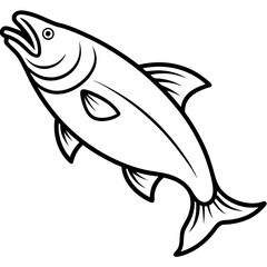 Cute Silhouette Salmon Line Art Black Vector Carton Illustration