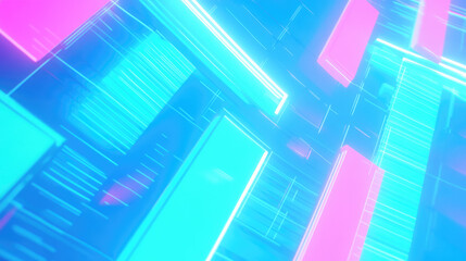 An abstract blend of blue, mint, and pink, layered with digital glitch and distortion effects, creates a futuristic cyberpunk design. Drawing inspiration from retro futurism and rave culture,