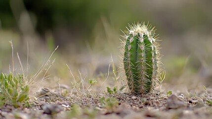 Obraz premium Blooming Cactus In Desert Landscape