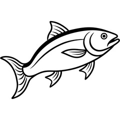 Cute Silhouette Salmon Line Art Black Vector Carton Illustration