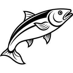 Cute Silhouette Salmon Line Art Black Vector Carton Illustration