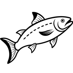 Cute Silhouette Salmon Line Art Black Vector Carton Illustration