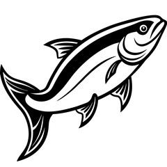 Cute Silhouette Salmon Line Art Black Vector Carton Illustration