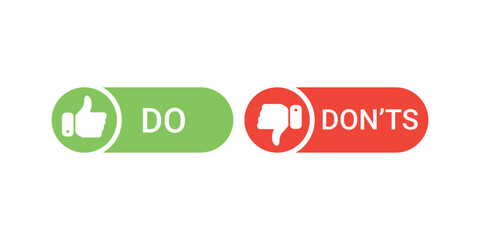Do, dos, don, dont icons. Wrong cross and right tick, check icons. Yes, good, correct and bad, false marks of etiquette. List of quiz with false and true. Vector EPS10. © Habiba Anika