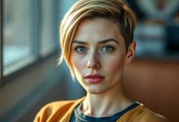 Photorealistic portrait of a woman with masculine features