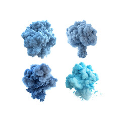 3D rendering of an explosion of blue smoke clouds on a white background