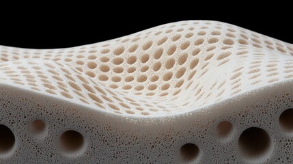 Fototapeta premium Abstract structure with a wavy surface and numerous holes, resembling porous material.