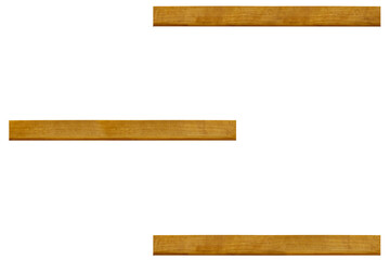 Three empty simple minimalist shelves made of light wood is isolated with copy space.