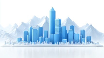 Fototapeta premium Modern Metropolis Skyline nestled amidst majestic snowcapped mountains a pristine urban landscape digital illustration