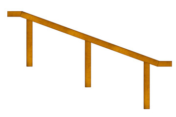 Wooden handrail for stairs is isolated, side view.