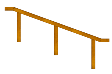 Wooden handrail for stairs is isolated, side view.
