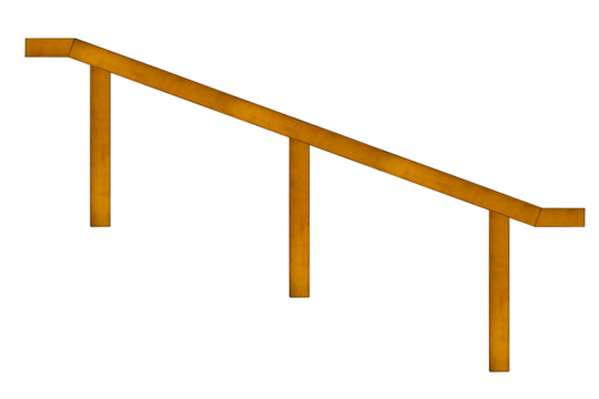 Wooden handrail for stairs is isolated, side view.