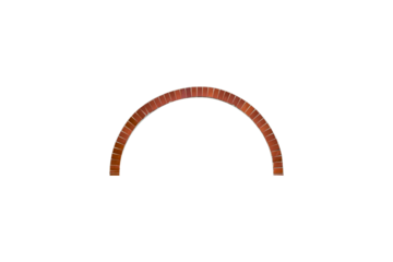 Arch transom lined with brown glazed ceramic tiles is isolated on white background.