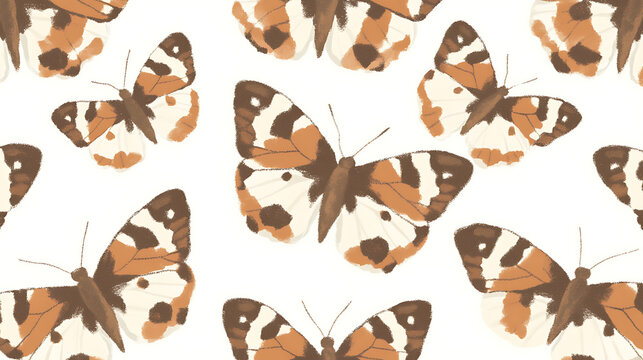 Butterflies Pattern with Brown and White Spots Gentle Seamless Design for Textile and Decoration