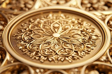 Fototapeta premium Kaleidoscope of Abstract Golden Oriental Patterns, Intricate Mandala Design, Luxurious Geometric Art, Beautifully Crafted Floral Mandala, Golden Ornate Patterns, Spiritual and Artistic Mandala Motif.
