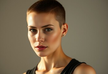 Photorealistic portrait of a woman with masculine features in natural light