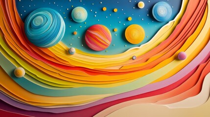 Solar system paper art style background vector illustration 