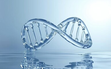 Crystal Clear DNA Helix Shimmering in Serene Blue Water with Calming Effects
