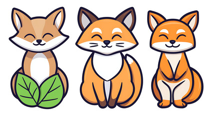 Fototapeta premium Charming Cartoon Foxes Trio Sitting Sweetly in Harmony Adorable Wildlife Illustration Art