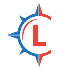 Initial Letter L Ship Logo Concept With Compass Symbol Vector Template