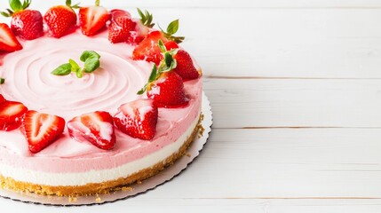 Strawberry Cheesecake with Copy Space Simple Background