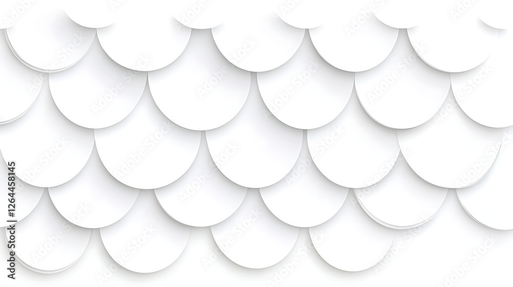 Poster clean white abstract scallop pattern background design with subtle shadows and overlapping circles