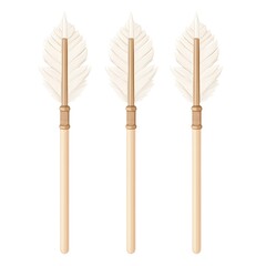 Three white feathered arrows on a white background