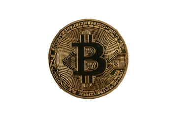 Physical Bitcoin cryptocurrency coin is isolated.