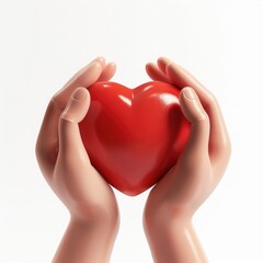 Heart in Hands: Two hands gently cradling a vibrant red heart, symbolizing love, care, and compassion.  A minimalist image with a powerful message.